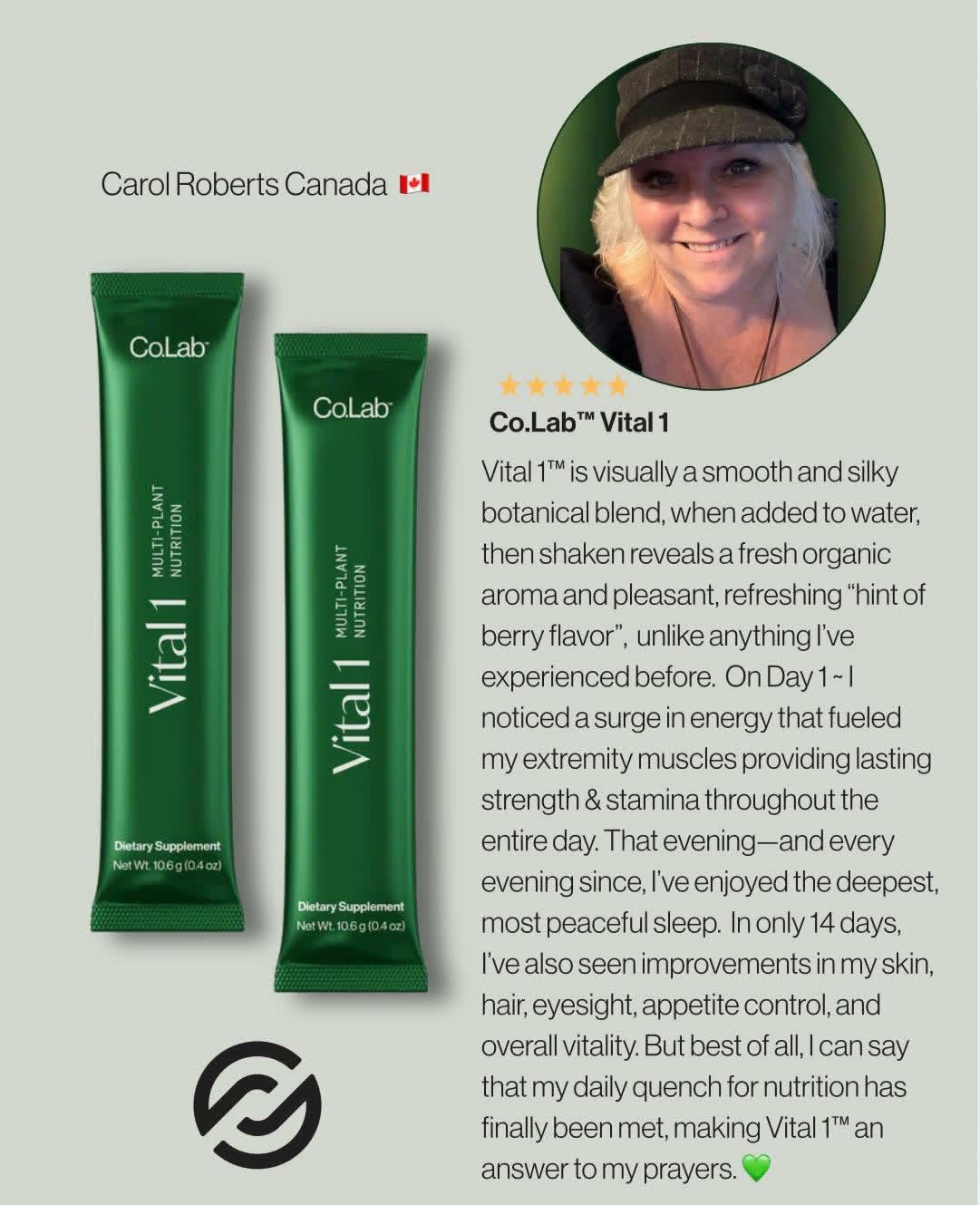 Carol Roberts testimonial — surge in energy, deepest most peaceful sleep, improvements in skin and hair